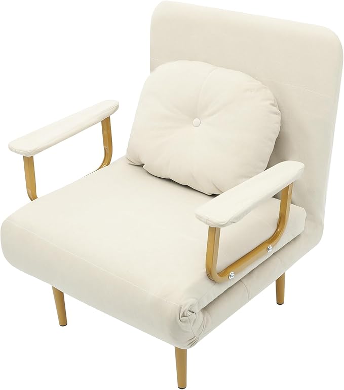 Sofa Cama Individual4-in-1 Convertible Sofa Bed Sleeper Chair5 Position Adjustable BackrestTechnology FlanneletteMetal LegModern Recliner Guest Bed for Nursery Living Room Office (Off-white)