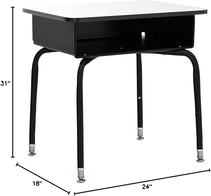 Flash Furniture Billie Open Front Student Desk for Classrooms or Remote Learning Height Adjustable School Desk with Metal Book Box Gray/Black