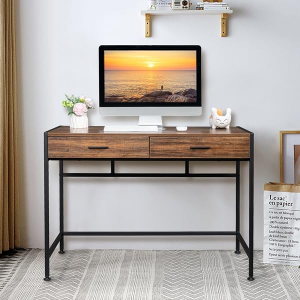 42inch Computer Desk Modern Desk for Home Office Study Student Writing Desk Home Office Desk Computer Table with Storage Drawer Study Work Desk Corner Desk Home Office Desk Retro Wood Table Top
