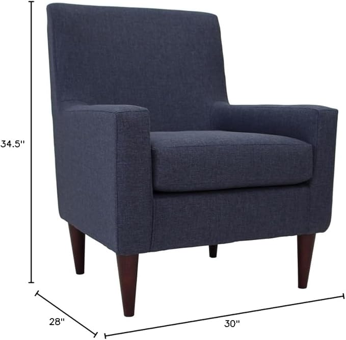Pemberly Row Traditional Fabric Arm Chair Navy Blue Finish Woven Fabric Padded Seat Durable Construction 34.5 H x 28 W x 30 D Classic Design for Living Room or Accent Seating