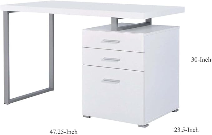 Medieval Moods White Office Desk 23.5 x 47.25 x 30 Reversible Setup Suitable for Home Office and Study Spaces