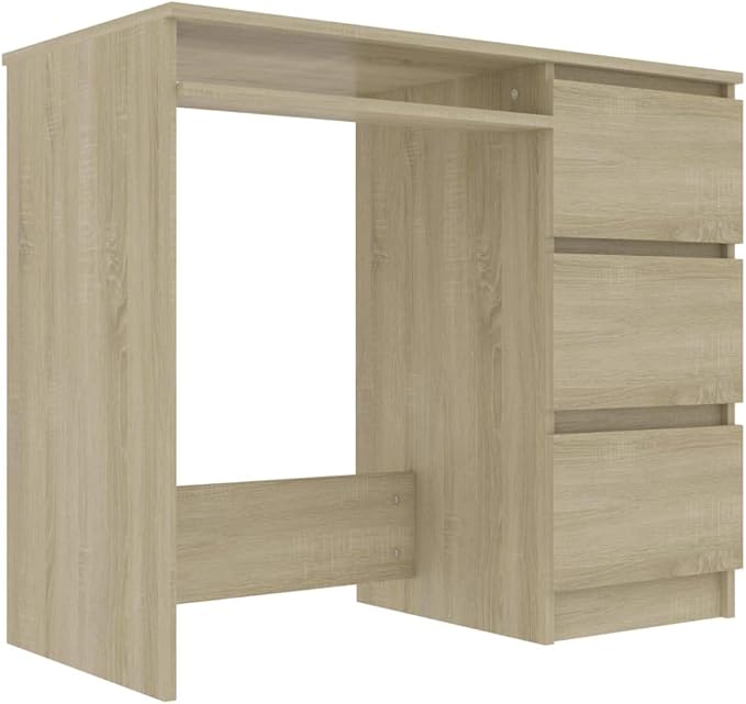 35.4 Computer Desk Computer Workstation with 3 Drawers Study Writing Home Office Desk Modern Chipboard Multipurpose Desk Easy Assemble 35.4x17.7x29.9