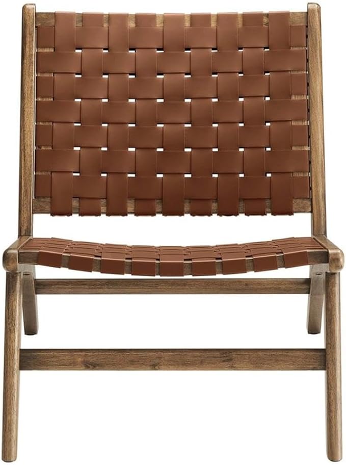 Modway Saoirse Faux Leather Wood Accent Lounge Chair in Walnut Brown