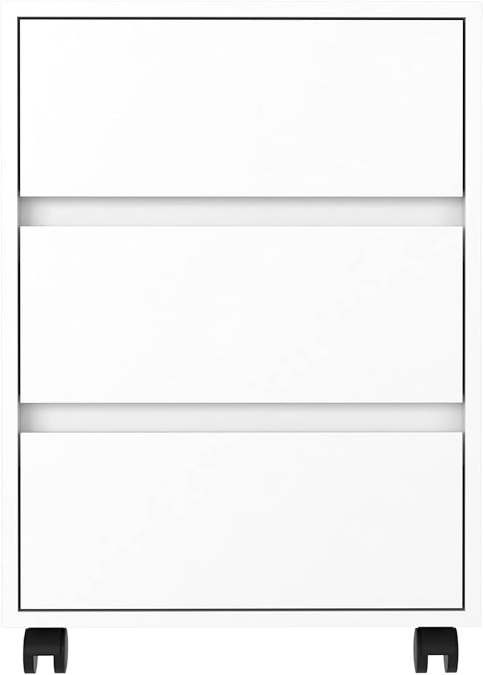 25.9 H White Mobile Filing Cabinet with 3 Drawers 4 Wheels Rectangular Portable Filing Cabinet Modern for Office Study Room