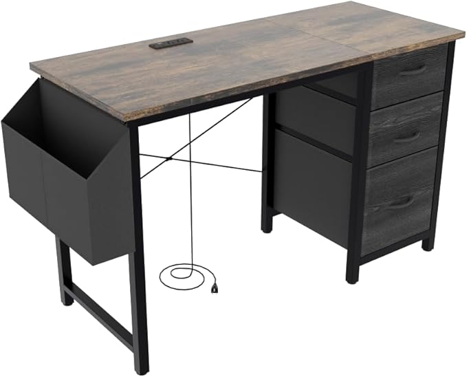 Office Desk with Power Outlet3drawers and Side Pocket Easy to AssembleFrame Stability Reversible for Home Office StudyRustic Brown