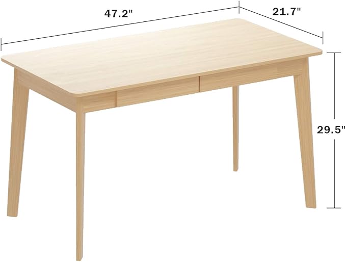 ECACAD Computer Desk with 2 Drawers 47” Home Office Desk Writing Study Working Table for Bedroom Light Brown