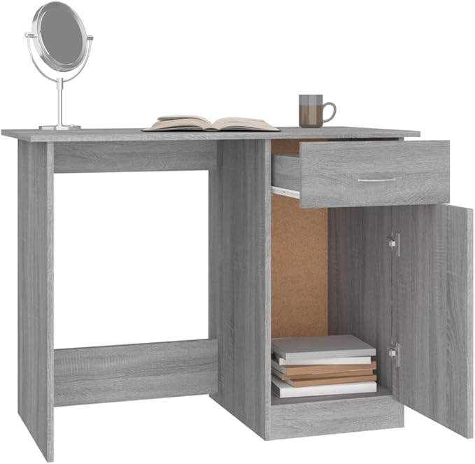 Modern Grey Sonoma Computer Desk 39.4 L Wood Office Workstation with Drawer &amp Door Storage Compact Small Desk for Bedroom Study Home Office Dorm