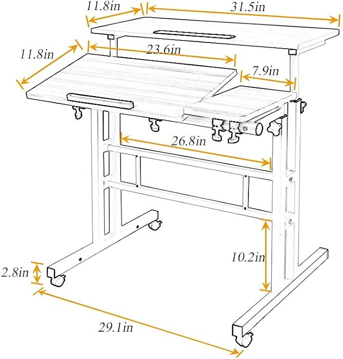 SDHYL 31.5 inches Movable Laptop Desk with Mouse Board Adjustable Height and Angle Anti-Slip Workstation Home Office Desk with Tablet Slot Portable Student Desk Black S7-ZS-101-2BK-US
