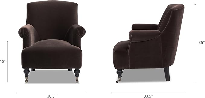 Jennifer Taylor Home Eloise 30 Pleated Sock Arm Accent Armchair Deep Brown Performance Velvet