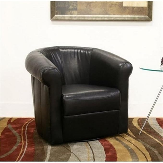 BOWERY HILL Contemporary Faux Leather Swivel Club Chair Black/Brown Finish Plywood Frame Steel Base Dense Foam Cushioning 360-Degree Rotation Accent Chair for Home Office or Living Room