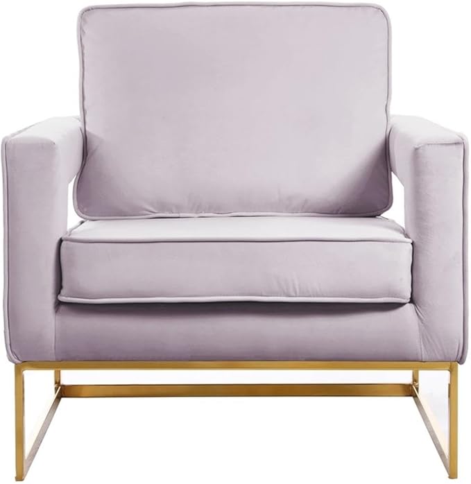 Pemberly Row Modern Pink Velvet Accent Chair 33 W x 29 D x 35 H Gold Stainless Steel Base High-Density Foam Padding Solid Wood Frame Stylish Seating for Living Room or Bedroom
