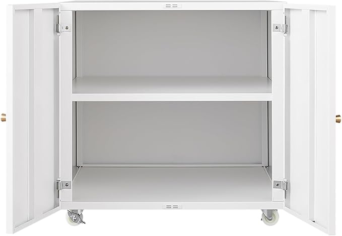Printer Stand with Storage Cabinet with Wheels Metal Mobile Printer File Cabinet with Doors and Adjustable Shelf for Home Office Small Spaces (White 23.62''H)