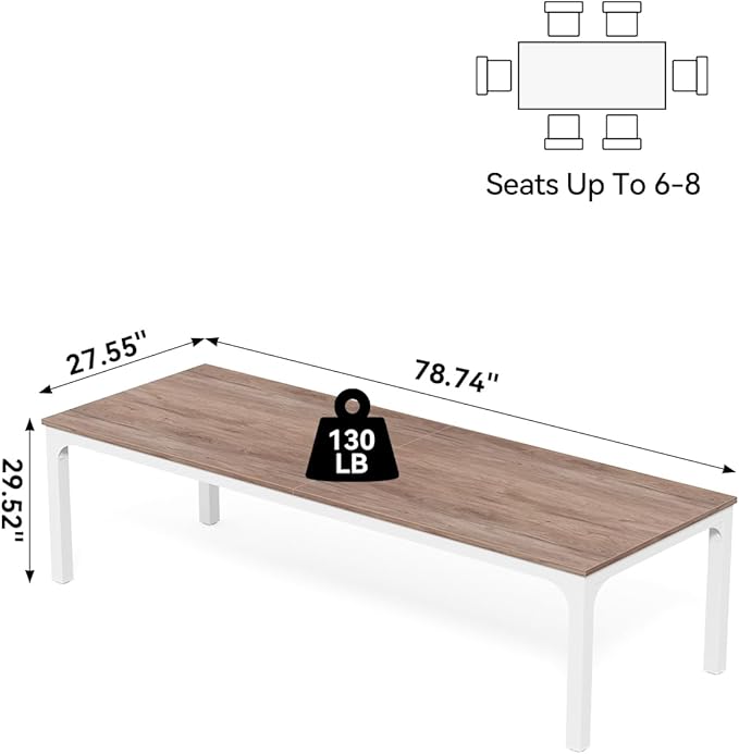 LITTLE TREE Two Person Desk 78.7 Inches Extra Long Computer Desk Wooden Large Office Desks with Strong Metal Legs Double Desk for 2 People Writing Study Table for Home Office Oak &amp White