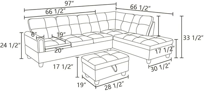 Brown L-Shaped 3-Piece Corduroy Sofa with Storage Ottoman Set Sectional Couch Sofa Set for Living Room Office Small Space