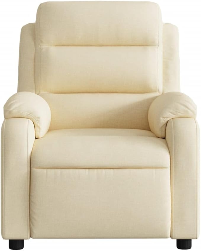 vidaXL Massage Recliner Chair for Elderly - Manual Recline Vibrating Armchair Cream Fabric 135° Tilt Padded Comfort Side Pocket Sturdy Frame