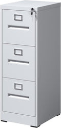 3 Drawer File Cabinet with LockMetal Vertical Filing Cabinets Office Home A4 Legal/Letter Size Narrow File Cabinet LockedAssembly RequiredWhite