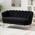 59 Wide Loveseat Sofa Boucle Upholstered Small Couch with Petal-Shaped Design Modern Leisure Sofa with Gold Metal Legs Mini Room Couch for Bedroom Apartment (Black-Boucle)