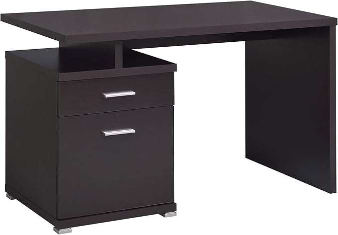 Cappuccino 2-Drawer Reversible Office Desk - Space-Saving Home Office Desk with File Drawer