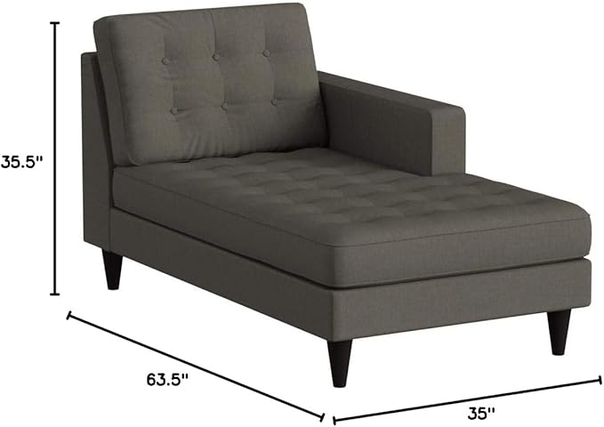 Modway Empress Mid-Century Modern Upholstered Fabric Right-Arm Chaise Lounge in Granite