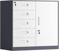 File Cabinet Steel File Cabinet 5 Drawer with Lock Vertical Filing Cabinet Printer Shelf Under Desk Storage(Color:Gray Thickened Style)
