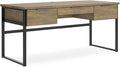 Signature Design by Ashley Montia Contemporary 67 Home Office Desk with Drawers and Cord Management Light Brown &amp Black