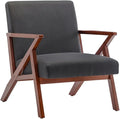 Pemberly Row Modern Accent Chair Gray Fabric Upholstery Solid Wood Z-Frame Espresso Finish Dense Foam Cushions Adjustable Feet 28.5 x 30 x 31.5 in Living Room or Bedroom Seating
