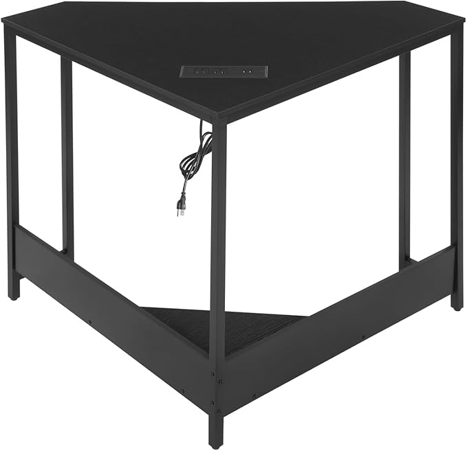 Corner Computer Desk Triangle Computer Desk Small Space Industrial Computers Desks with USB Ports &amp Power Outlet for Home Office Workstation Living Room Bedroom (Black)