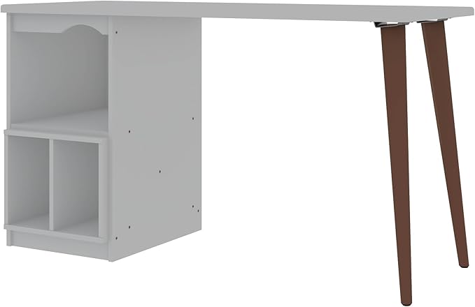 Manhattan Comfort Hampton Mid Century Modern Home Office Desk Table with 3 Cubby Spaces 53.54 White