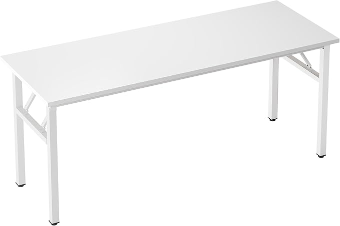 sogesfurniture Modern Foldable Computer Desk 62 inches No Assembly Sturdy Large Laptop Workstation for Home Office Portable Folding Study Table Writing Gaming Desk for Small Spaces White