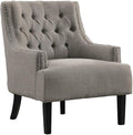 Pemberly Row Upholstered Accent Chair Taupe Fabric Solid Wood Frame High-Density Foam Cushions Button-Tufted Back Nailhead Trim Espresso Finish Legs 34.75 H x 28 W x 30.25 D for Living Room