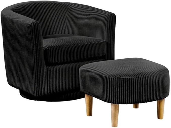 Furniture 360° Swivel Accent Chair and Ottoman Set Black