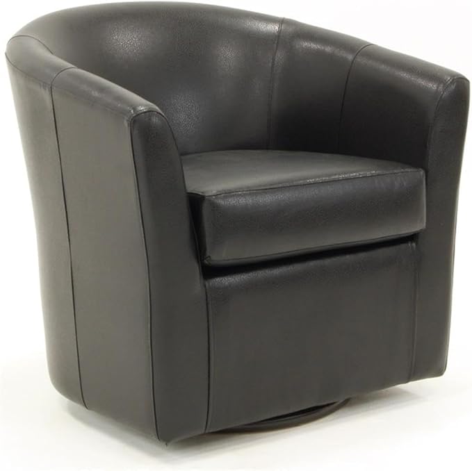 Pemberly Row Faux Leather Swivel Club Chair 30 H x 30.5 W x 27 D Black Finish Flared Arms Padded Removable Seat 360-Degree Rotation Traditional Accent Chair for Living Room or Office