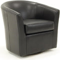 Pemberly Row Faux Leather Swivel Club Chair 30 H x 30.5 W x 27 D Black Finish Flared Arms Padded Removable Seat 360-Degree Rotation Traditional Accent Chair for Living Room or Office