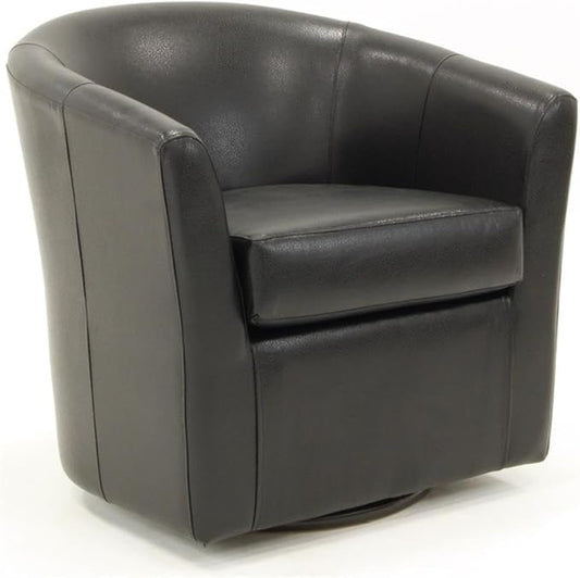 Pemberly Row Faux Leather Swivel Club Chair 30 H x 30.5 W x 27 D Black Finish Flared Arms Padded Removable Seat 360-Degree Rotation Traditional Accent Chair for Living Room or Office