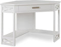 Leick Home Sage Corner Office Desk Solid Wood with Drop Front Keyboard Drawer White 85430