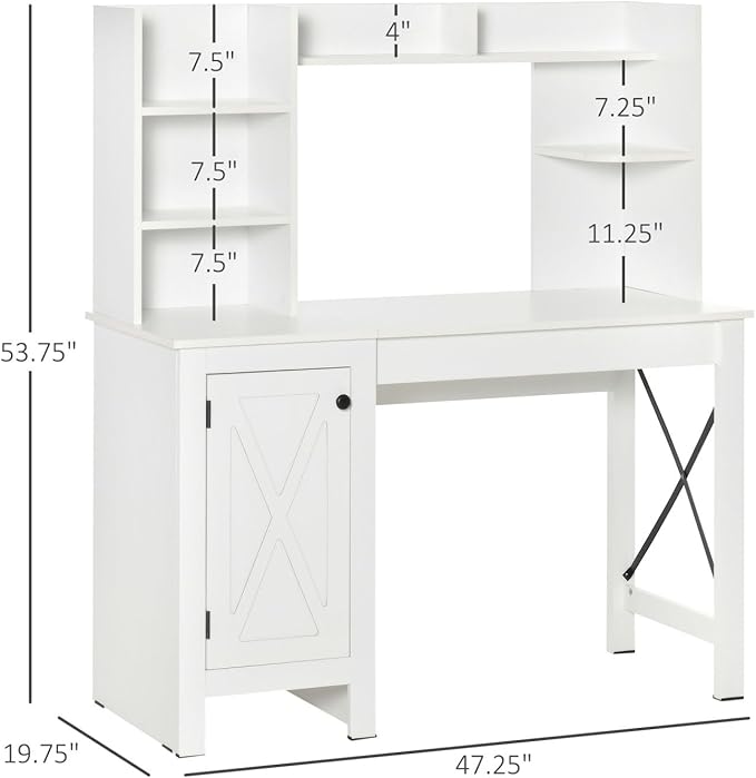 Farmhouse Computer Desk with Hutch &amp Cabinet Home Office Storage Solutions for Study White