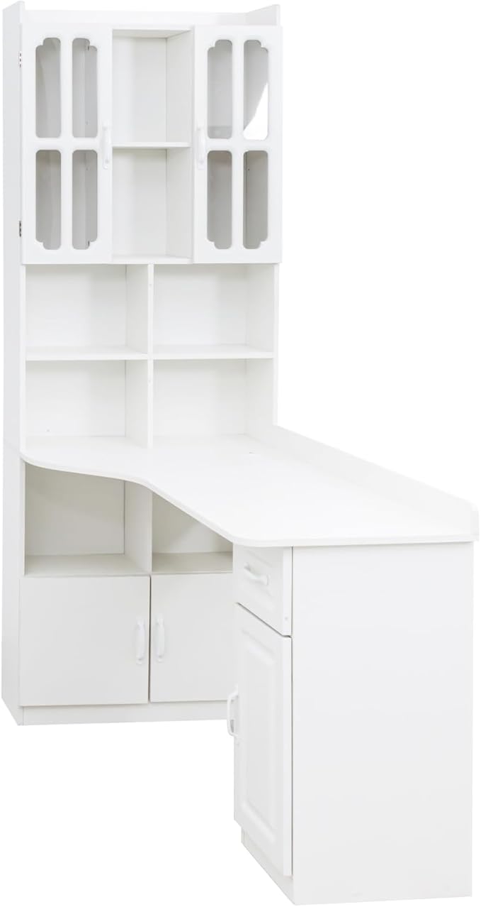 L-Shaped Corner Computer Desk for Home Office or Study Desk Study Modern Style Table with Drawers Bookshelf &amp Hutch 2-in-1 L-Shaped Design Large Working Space White