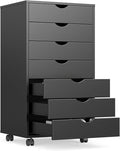 NEWBULIG 7 Drawers Mobile File Cabinet Under Desk Storage with Wheels Office Filing Cabinets Small Wooden Rolling Chest of Dawers for Home Office Black