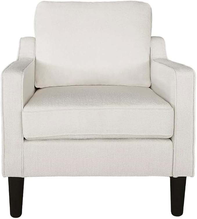 Accent Chair for Living Room Mid-Century Armchairs for Small Spaces Chenille Upholstered Comfy Reading Armchair with Studded for Bedroom (White-A)