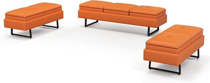 Kinfant Modern Futon Sofa Bed - Couch Bed with Soft Cushions for Living Room Bedroom and Small Space (Orange 7-Seater)