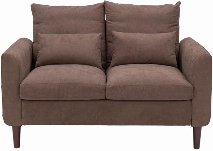 Panana Convertible Sectional Sofa CouchL-Shaped 2 or 3-Seat Sofa Sectional with Reversible Ottoman for Small Living Room Apartment (Brown Linen Fabric 2 Seater ONLY - Curved arms)