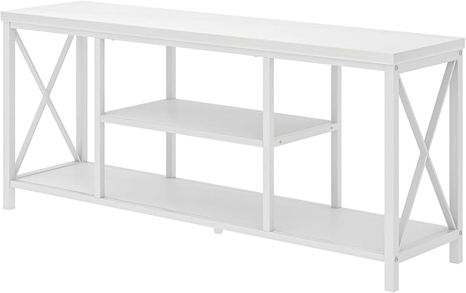 EXCEFUR 55 inch TV Stand for TV up to 65 inch Modern Media TV Console with Storage Shelves Entertainment Center for Living Room Bedroom White Oak