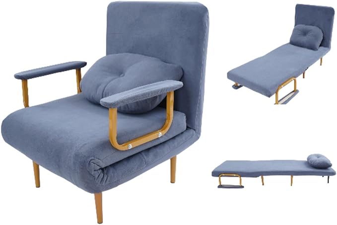 Sleep Chair Bed Convertible Sleeper Chairs for Adults 5-Position Recliner &amp 286lbs Capacity Blue Folding Sofa Bed with Adjustable Backrest &amp Pillow for Small Space Office
