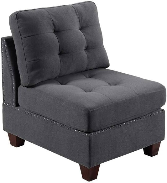 Living Room Furniture Tufted Armless Chair Grey Linen Like Fabric 1pc Armless Chair Cushion Nail Heads Wooden Legs