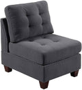 Living Room Furniture Tufted Armless Chair Grey Linen Like Fabric 1pc Armless Chair Cushion Nail Heads Wooden Legs