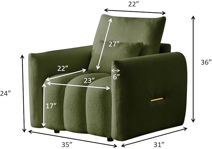 Green Oversized Armchair Teddy Cloud Sofa Couch Comfy Upholstered Sherpa Couch with Pillow Modern Deep Seat Single Accent Chair for Living Room Bedroom Office Apartment (Green)