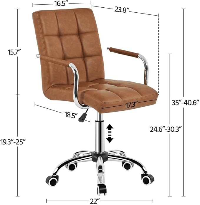 Butterslay Mid-Back PU Leather Office Chair with Armrests 360° Swivel Rolling Height Adjustable Desk Chair with Lumbar Support for Home Office Bedroom White/Pink/Brown/Retro Brown (Retro Brown)