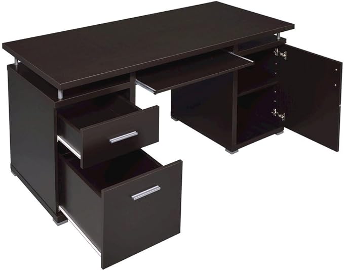 55-Inch Office Desk with Drawers – Brown Computer Desk with Storage Keyboard Drawer File Cabinet and Shelves for Home Office