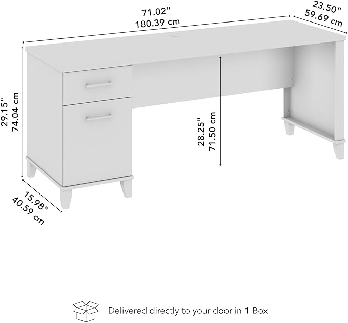 Bush Home 72-inch Home Office Desk with Drawers Large Computer Table for Personal Workspace Somerset Collection White and Storm Gray