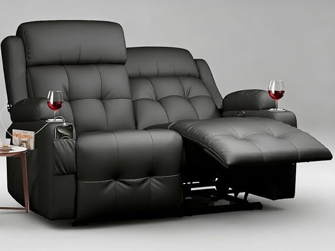 Reclining Loveseat Wall-Hugger Loveseat Recliner Design with USB/Type C Charging &amp Storage &amp Cupholder Pebble-Weave Fabric Recliner Sofa Couch for Living Room Home Theater &amp RV Use